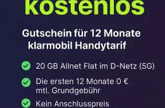 Knaller! 1 Jahr 20 GB Klarmobil Allnet Flat im D-Netz (5G) Gratis – Waipu Kunden