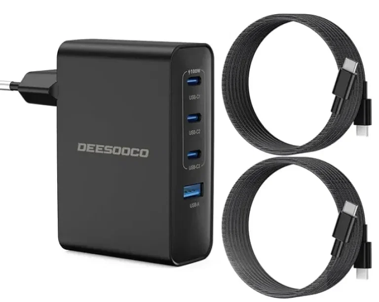 Schnäppchen, Deals und Rabattcodes des Tages - 100W USB-C Ladegerät Laptop Schnellladegerät 4-Port GaN Mehrfach Netzteil PD