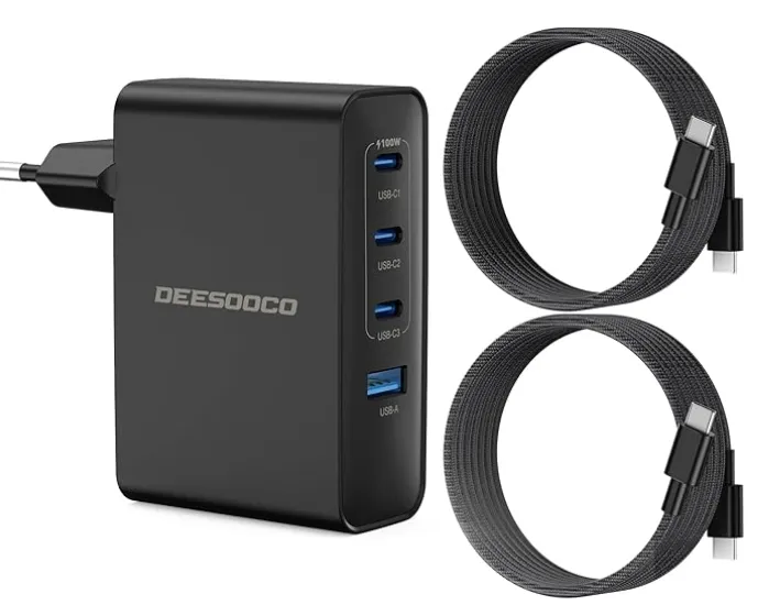100W USB C Ladegerät Laptop Schnellladegerät + 2x 2m USB-C Schnellladekabel (100 W) für 20,00 € inkl. Prime-Versand (statt 40,00 €)