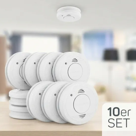 10er Set: Smartwares Rauchmelder – Optischer Sensor – TÜV geprüft (Auswechselbare Batterie 1 Jahr – Testtaste – 85 dB)