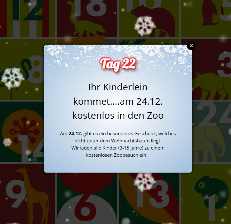 Freier Eintritt für Kinder (bis 15 Jahre) im Zoo Augsburg am 24. Dezember