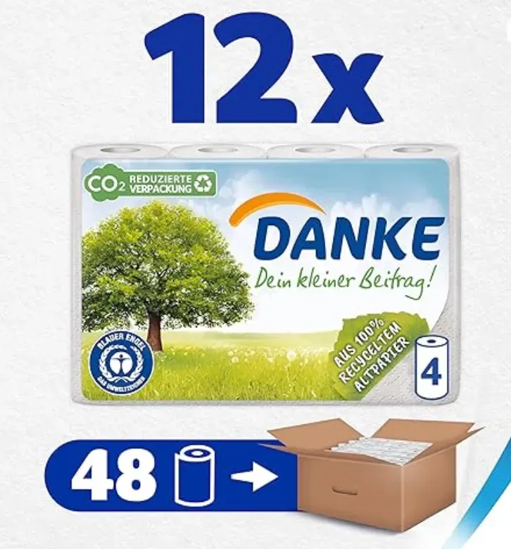Danke Küchenrolle Mega Pack (48 Rollen x 45 Blatt) ab 22,49 € inkl. Prime-Versand (statt 35,00 €)