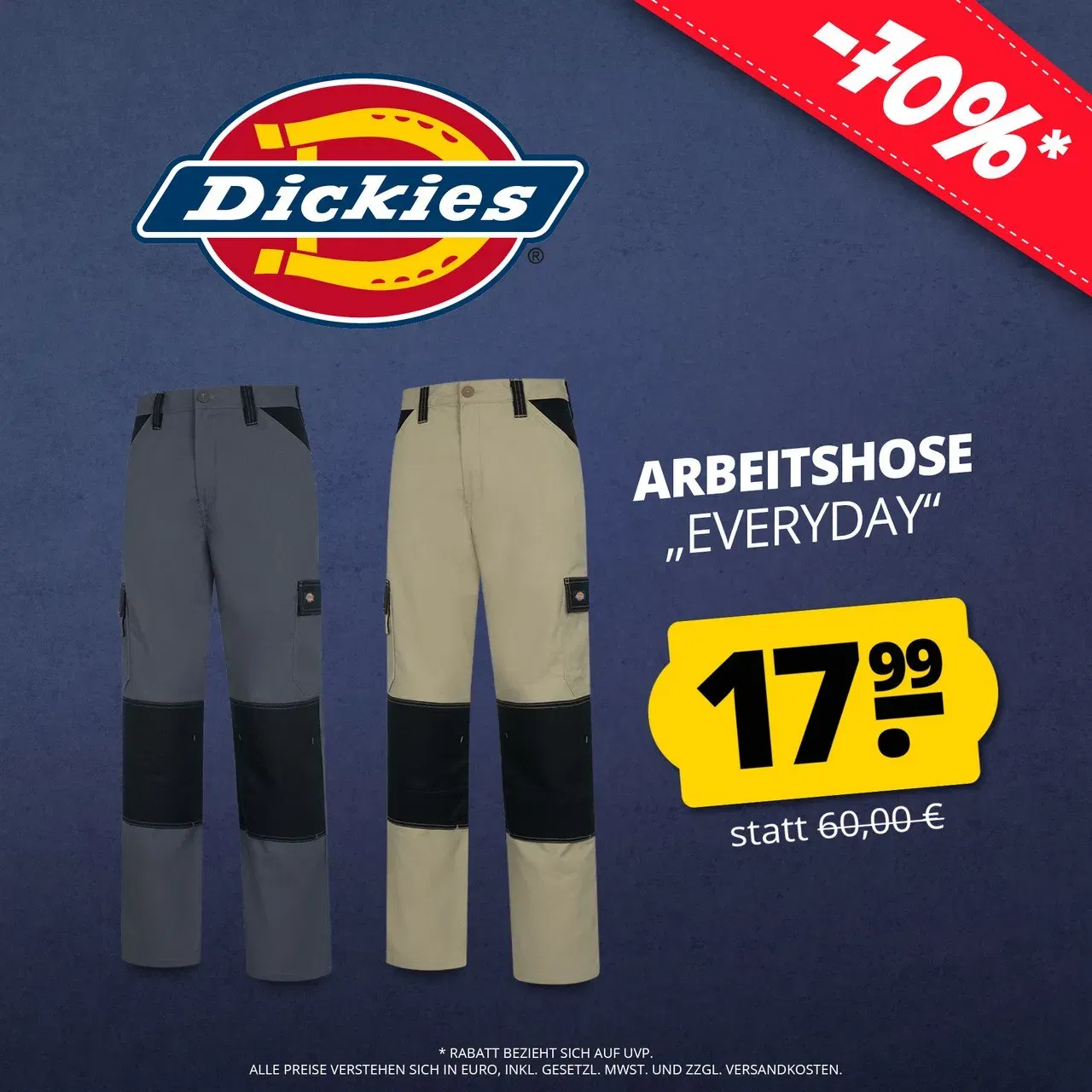 Dickies Everyday Trouser Herren Arbeitshose (2 Farben, Gr. W26/L32 bis W44/L32) für 22,94 € inkl. Versand