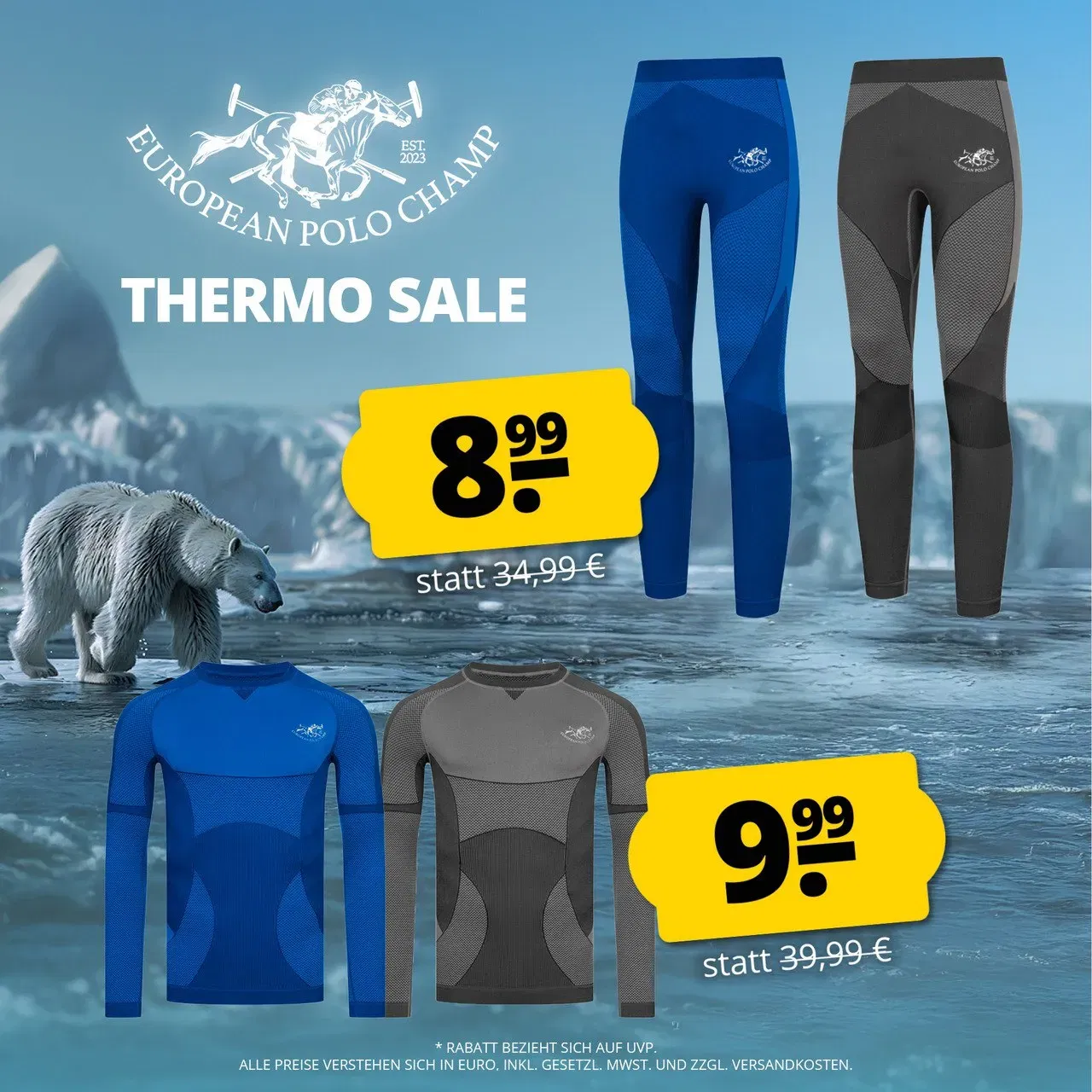Schnäppchen, Deals und Rabattcodes des Tages - EUROPEAN POLO CHAMP Herren Thermo Langarmshirt oder Thermo Hose