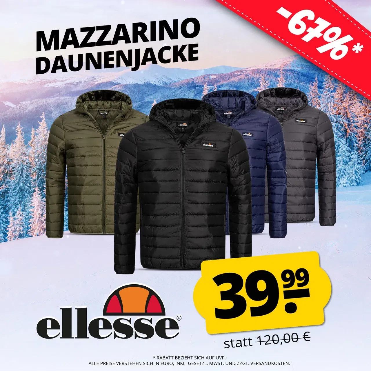 Ellesse Mazzarino Herren Winterjacke (4 Farben, Gr. S bis 2XL) für 44,94 € inkl. Versand