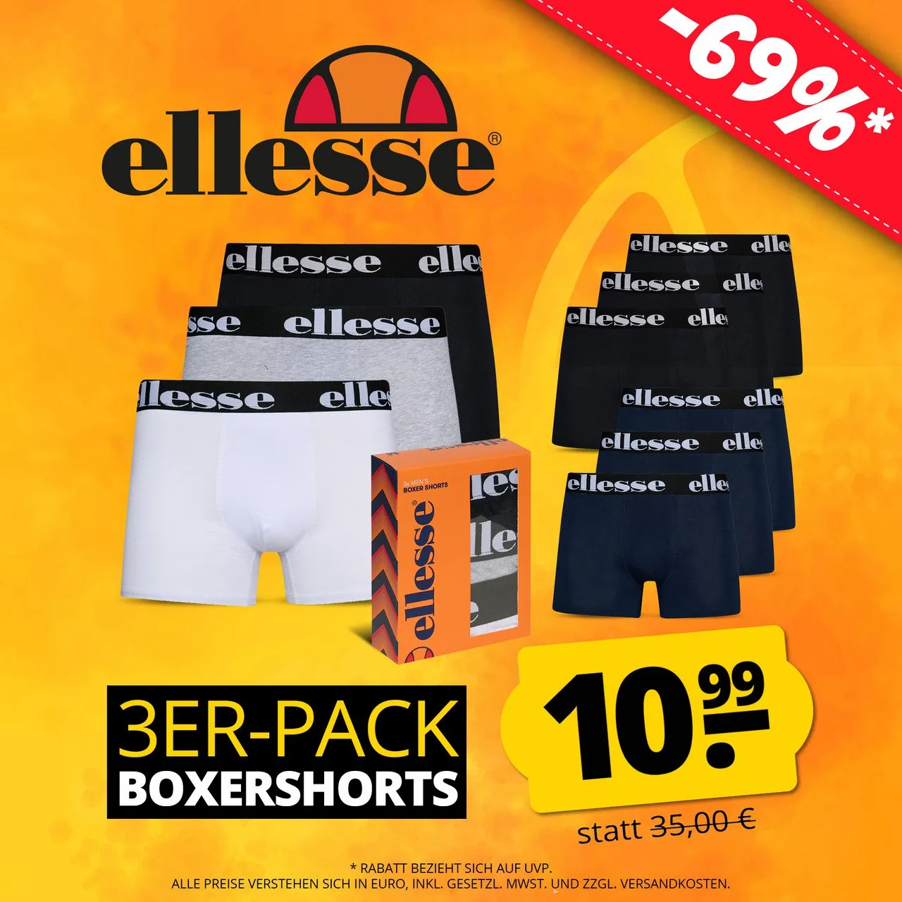 Ellesse Owen Herren Boxershorts 3er Pack  (Gr. S bis XL vers. Farben)