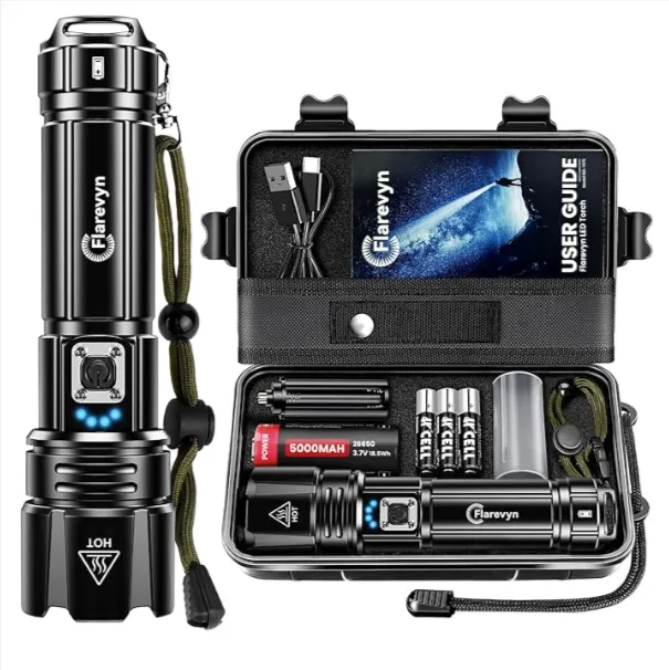 Flarevyn Hochleistungs LED Taschenlampen 1000000 Lumen wiederaufladbar 5000 mAh Akku IP67 Schnäppchen, Deals Und Rabattcodes Des Tages - Flarevyn Hochleistungs-Led-Taschenlampen 1000000 Lumen Wiederaufladbar 5000 Mah Akku Ip67