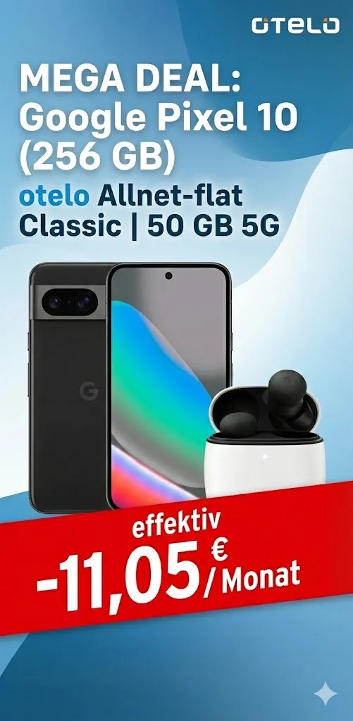 Logitel: Google Pixel 10 (256 GB) + otelo Allnet-flat Classic 50 GB 5G für 19,99 € / Monat + 23,99 € einmalig