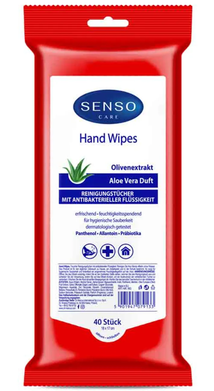 Senso Care Hand Wipes Reinigungs-und Feuchttücher mit Olivenextrakt und Aloe Vera-Duft (40 Tücher) für 0,10 € ABHOLUNG