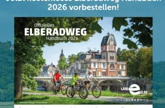 Elberadweg Handbuch 2026 kostenlos bestellen - Bild eines Radwegs mit Schild