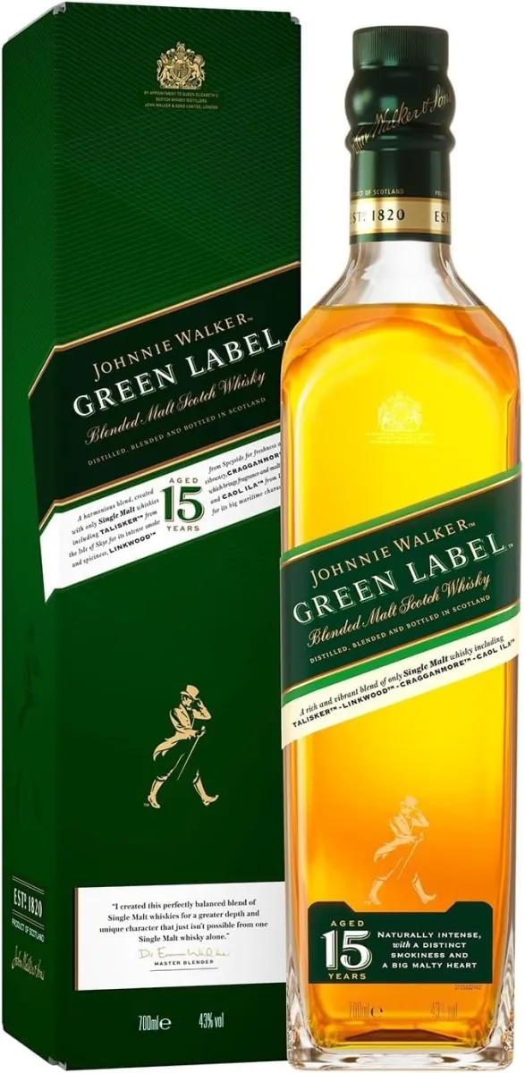 Johnnie Walker Green Label Blended Scotch Whisky in edler