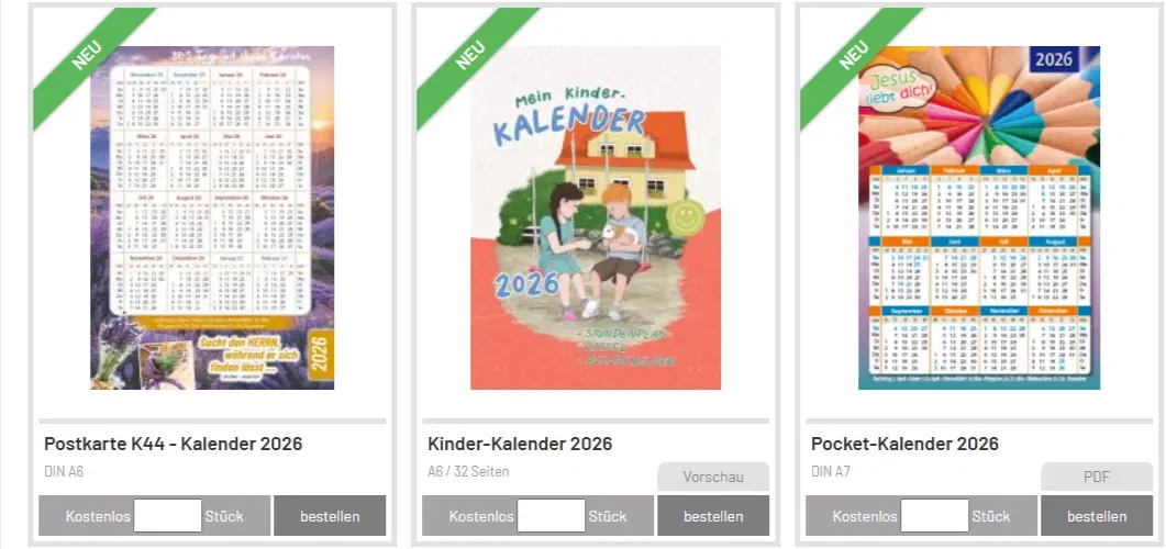 Kostenlosen Kalender 2026 vom vdhs mit christlichen Bezug