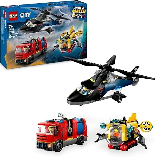 LEGO City – Kombinationsset mit Hubschrauber, Löschauto und U-Boot (60462) für 37,90 € inkl. Prime-Versand