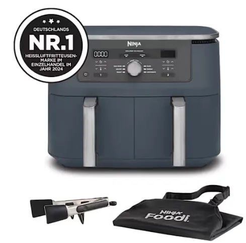 Black Friday Angebot: Ninja MAX 6-in-1 Dual Zone Heißluftfritteuse 9,5 L – Cyber Space DZ400EUCYD + Gratis-Schürze und Silikon-Zange