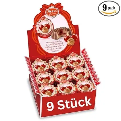 Reber Kirsch Schokolade Pastete Weinbrandkirschen In Trueffelfuellung Auf Edelmarzipan Umhuellt Mit Edler Zartbitter Schokolade 9 Stueck