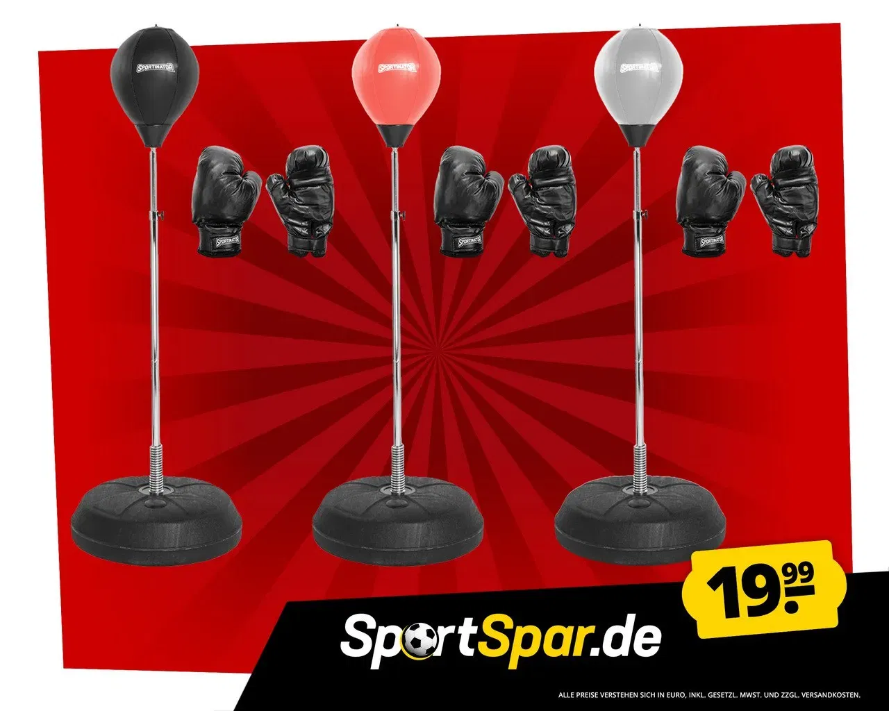 SPORTINATOR Punchingball Boxstand Standbox-Trainer inkl. Boxbirne & Boxhandschuhen für 24,94 € inkl. Versand