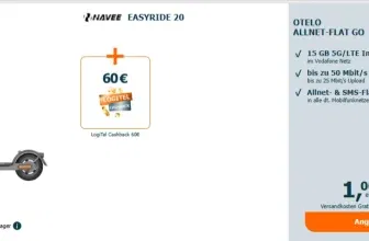 Logitel: NAVEE Easyride 20 (256 GB) + LogiTel Cashback 60€ + otelo Allnet-flat Go 15 GB 5G für 14,99 € / Monat + 1,00 € einmalig