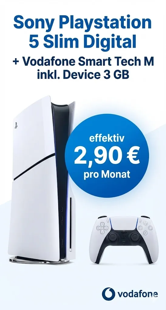 starmobile: Sony Playstation 5 Slim Digital + Vodafone Smart Tech M inkl. Device 3 GB für 9,99 € / Monat + 234,90 € einmalig