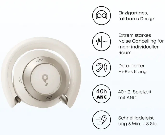 Soundcore By Anker Space One Pro Kabellose Kopfhoerer Adaptive Aktive Geraeuschunterdrueckung 6 Mikrofone Faltbar Schnäppchen, Deals Und Rabattcodes Des Tages - Soundcore By Anker Space One Pro Kabellose Kopfhörer