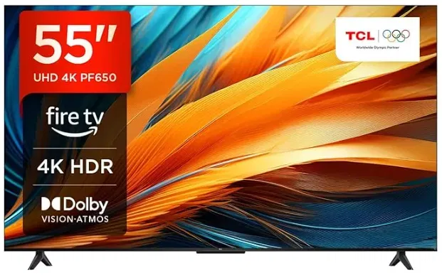 TCL 55PF650 55-Zoll 4K Ultra HD HDR TV Smart LED Fire TV (Dolby Vision Dolby Atmos DTS HDR 10 Alexa integriert Airplay2 Miracast) für 299,00 € inkl. Versand (statt 369,00 €)