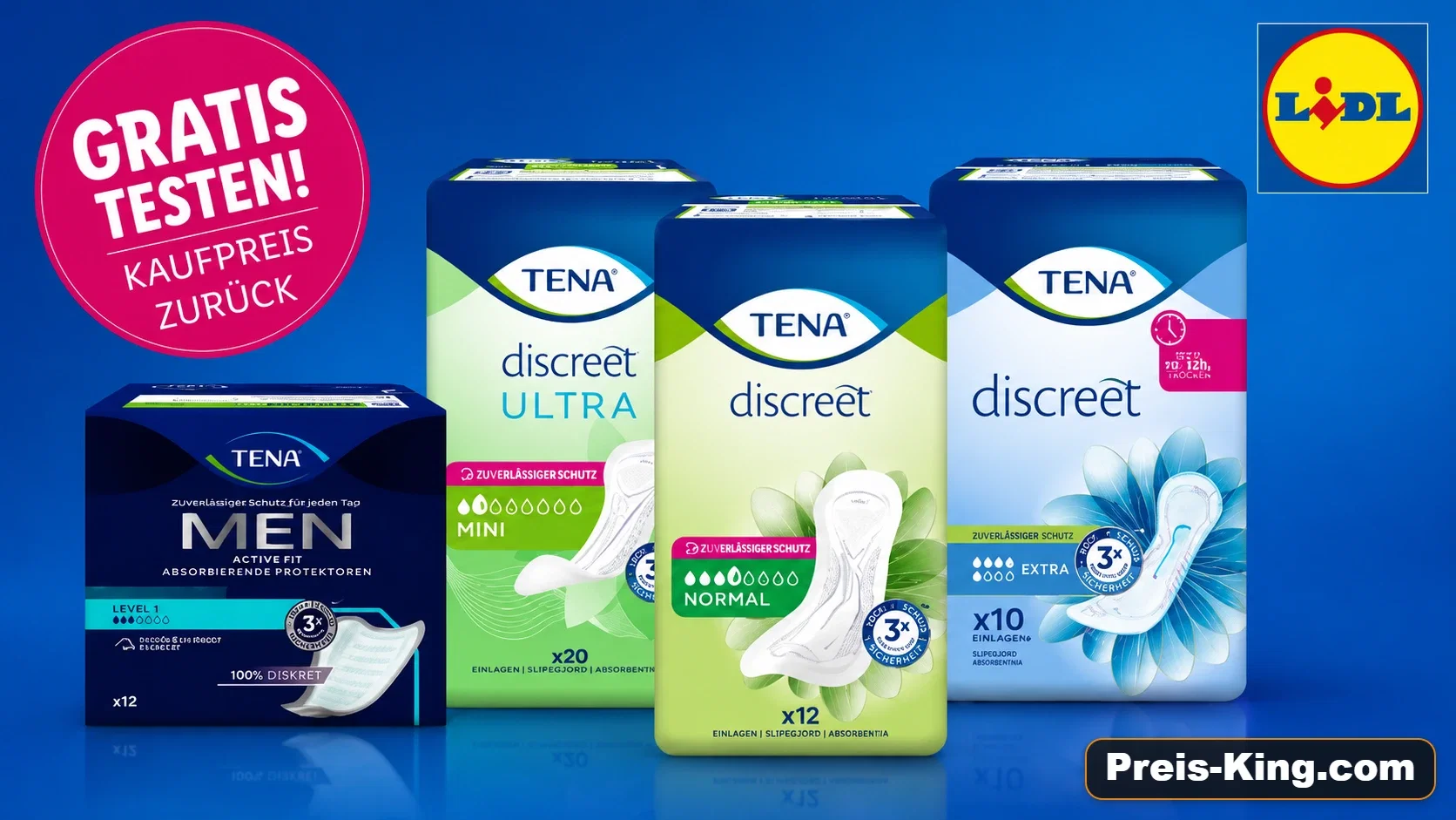 TENA Gratis-Testen-Aktion bei Lidl mit ausgewählten TENA Discreet und TENA Men Produkten