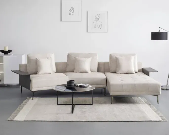 Bessagi Home Wohnlandschaft Donna Beige/Grau Velours/Lederlook (Grau, Beige 345/68/176 cm) für 379,96 €  (statt 900,00 €) Abholung