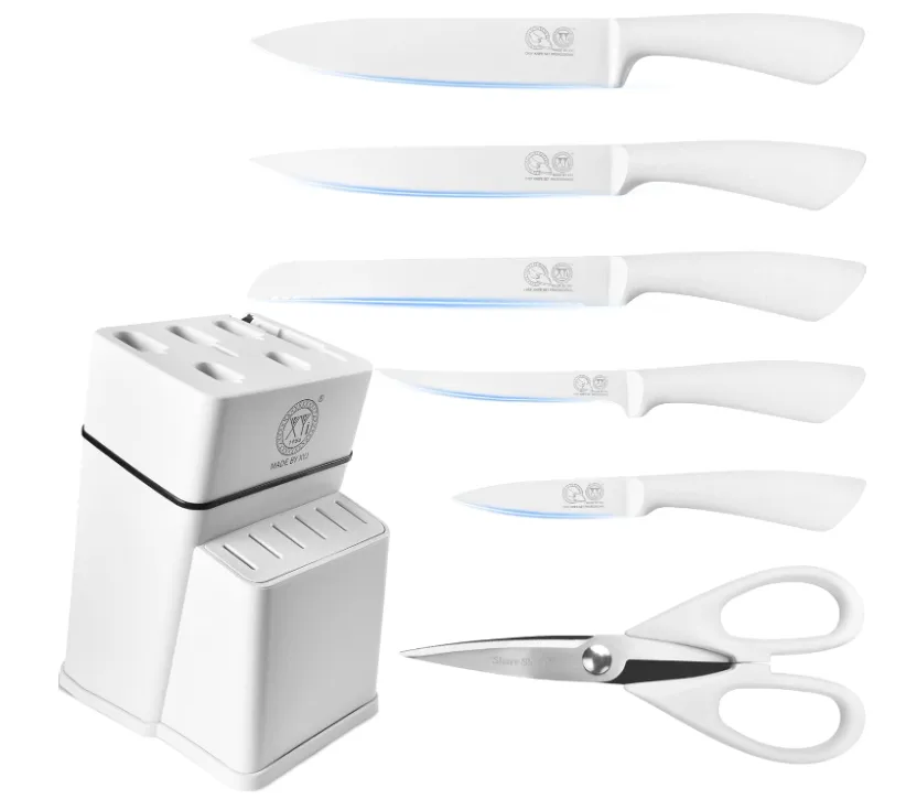 XYJ Authentic Since 1986 Edelstahl-Küchenmesserset mit Messerhalter (7 in 1; 3 Farben) für 12,53 € inkl. Prime-Versand (statt 17,19 €)