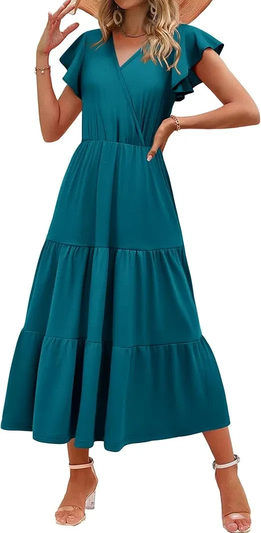 Zeagoo Damen Sommerkleid Lang mit V-Ausschnitt (7 Farben, Gr. S bis XXL) für 21,99 € inkl. Prime-Versand (statt 27,99 €)
