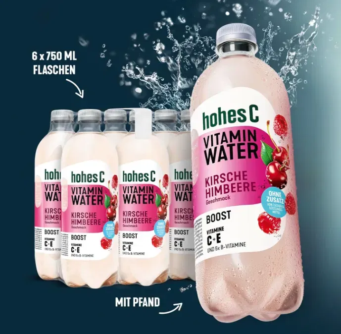 hohes C Vitamin Water Boost Kirsche Himbeere 6 x 750ml mehr Energie mit Multivitamin Komplex Schnäppchen, Deals Und Rabattcodes Des Tages - Hoches C Vitamin Water Boost Kirsche Himbeere 6 X 750Ml