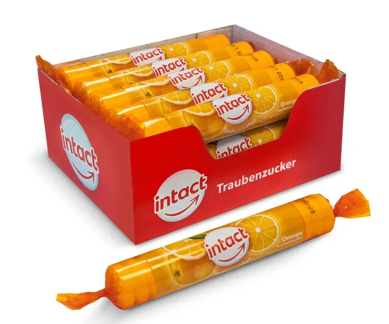 intact Traubenzucker (Orange) Rolle (15x40g) ab 10,59 € inkl. Prime-Versand (statt 17,20 €)