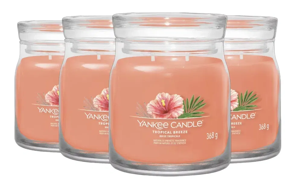 Yankee Candle Duftkerze mit 2 Dochten Tropical Breeze (50 Brennstunden, 4x368g- 8 weitere versch. Düfte) für 55,90 € inkl. Versand (statt 82,52 €)