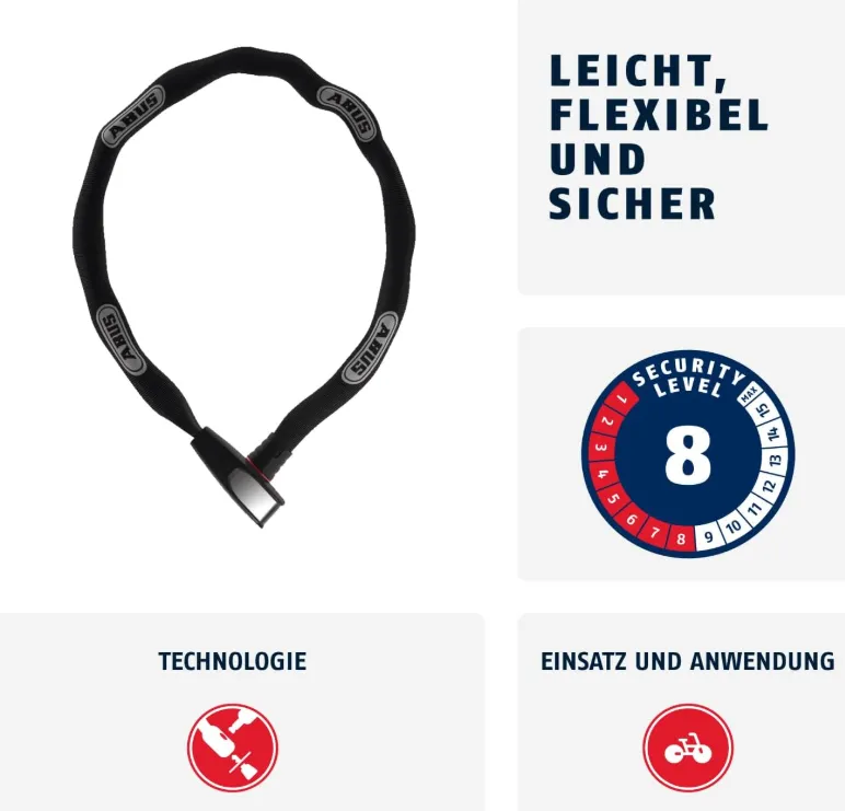 ABUS Kettenschloss Steel-O-Chain 8807K – Flexibles Fahrradschloss aus gehärtetem Stahl (Sicherheitslevel 8, 85 cm) für 28,32 € inkl. Prime-Versand (statt 40,70 €)