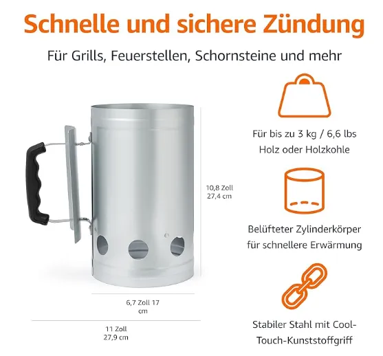 Amazon Basics Anzündkamin für Kohlegrill für 6,98 € inkl. Prime-Versand (statt 16,00 €)