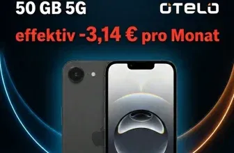 Logitel: Apple iPhone 16e (256 GB) + otelo Allnet-flat Classic 50 GB 5G für 19,99 € / Monat + 153,99 € einmalig