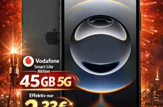 Logitel: Apple iPhone 16e (256 GB) + Vodafone Smart Lite Aktion 45 GB 5G für 34,99 € / Monat + 1,00 € einmalig