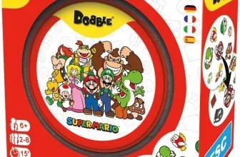 Ein rotes und gelbes Spiel Dobble Super Mario mit verschiedenen Charakteren