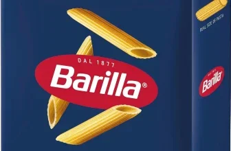 Blauer Karton mit Barilla Logo, Penne Rigate N°73 und 500g Angabe