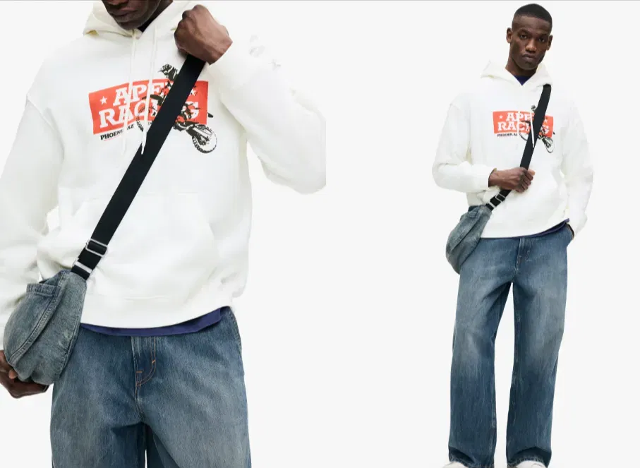 Schnäppchen, Deals Und Rabattcodes Des Tages - Bedruckter Hoodie In Oversized Fit Weiß Motocross Men