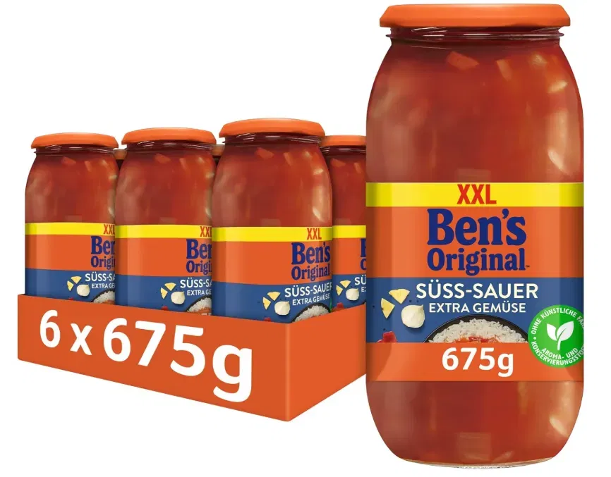 BEN’S ORIGINAL Sauce Süß-Sauer und extra Gemüse (6x675g) ab 14,00 € inkl. Prime-Versand (statt 28,49 €)