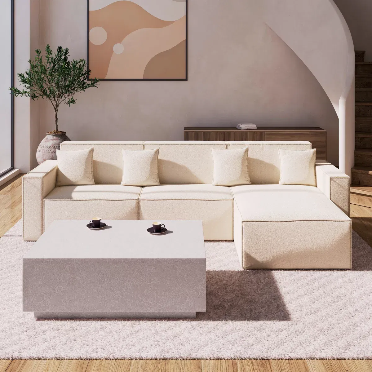 Bessagi Home Wohnlandschaft Milo Weiß Bouclé für 448,95 € inkl. Versand (statt 810,00 €)