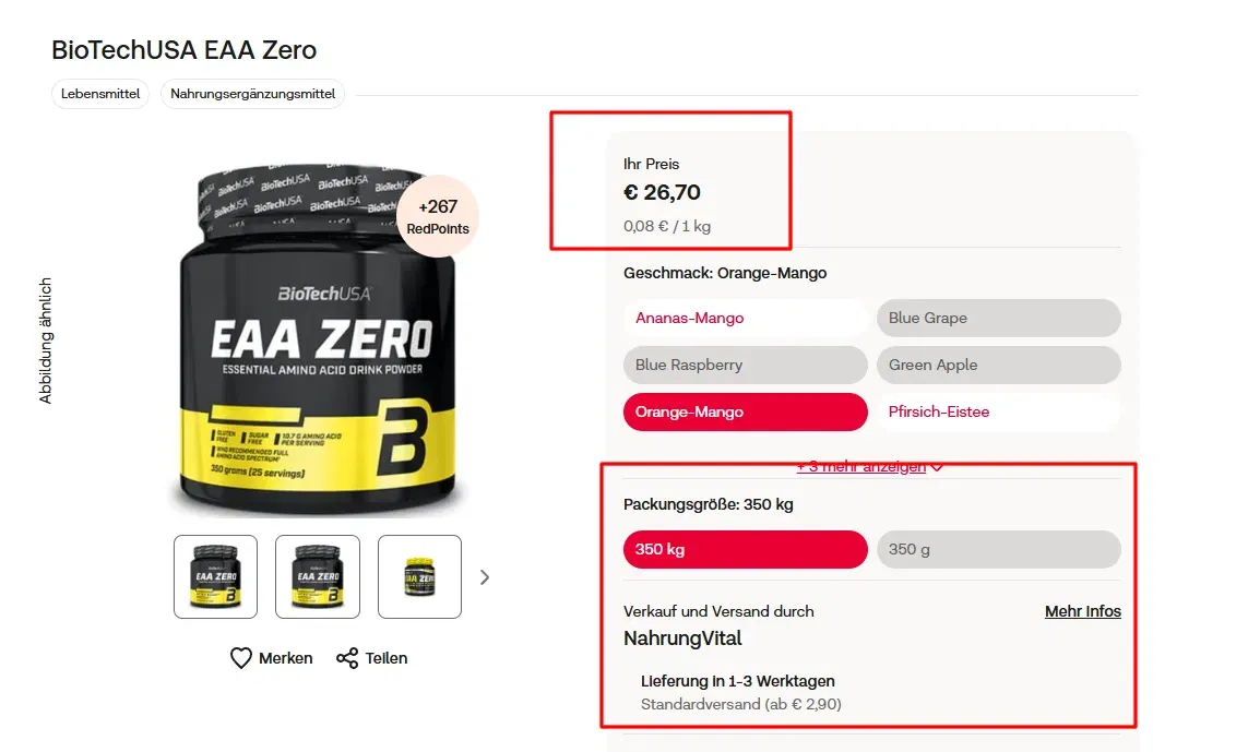 Preisfehler? 350KG ? BioTechUSA EAA Zero für 29,60 € inkl. Versand