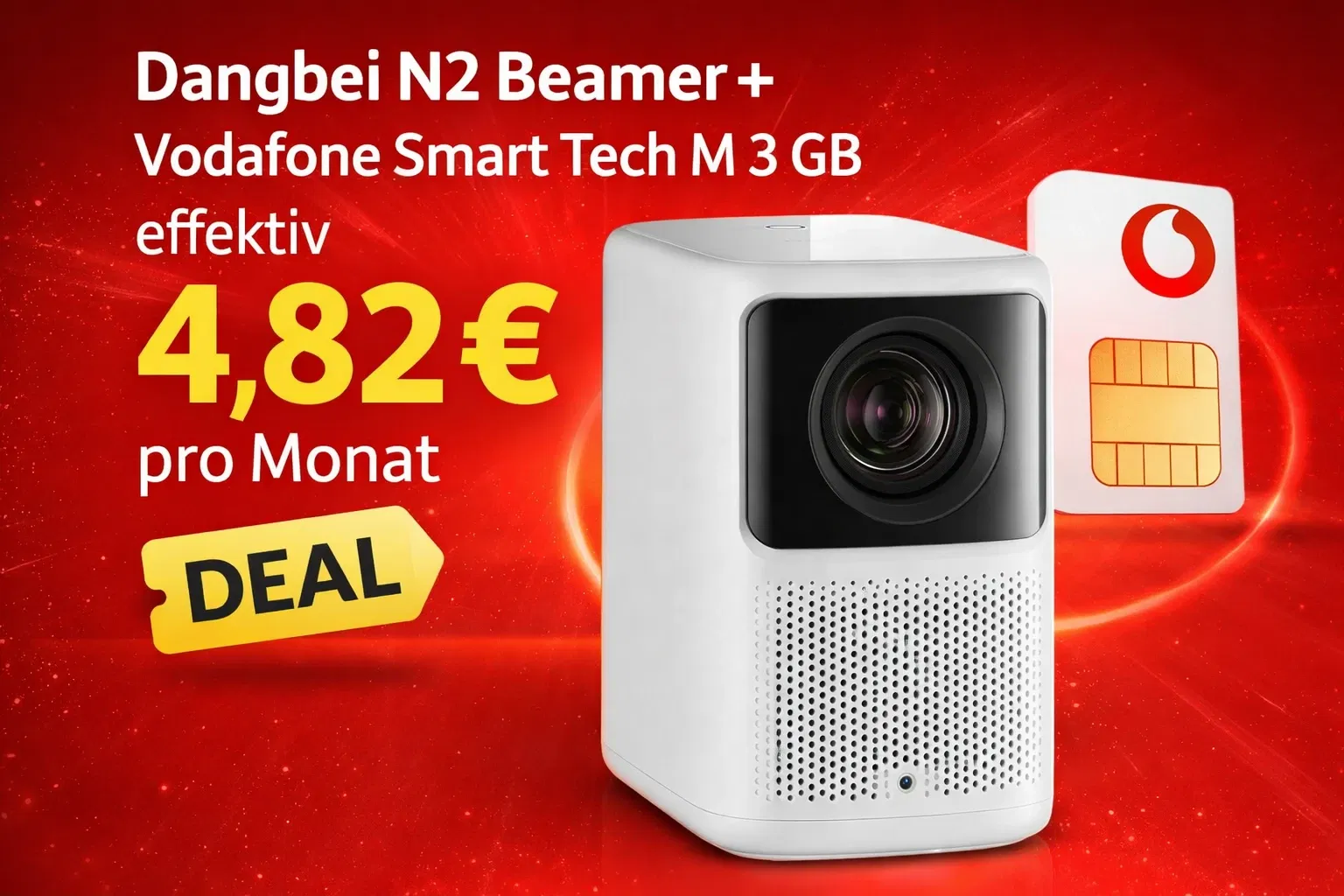 starmobile: Dangbei N2 Beamer + Vodafone Smart Tech M 3 GB für 9,99 € / Monat + 124,90 € einmalig