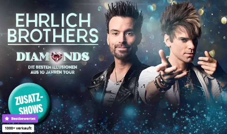 Ehrlich Brothers: Diamonds Tour (u. a. in München Dortmund Berlin Hamburg Leipzig – PK3) für 74,99 € inkl. Versand (statt 112,55 €)