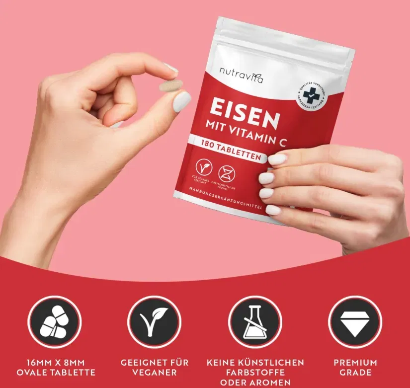 Eisentabletten mit 40 mg Eisen + Vitamin C (80mg) (180 vegane Tabletten) ab 5,35 € inkl. Prime-Versand (statt 9,99 €)