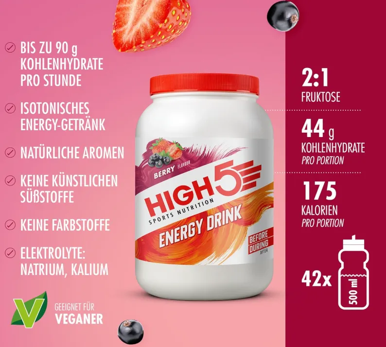 HIGH5 Sport Energy Drink – Isotonisches Getränkepulver mit Electrolytes (Beere, 2,2kg, 46 Portionen) ab 15,38 € inkl. Prime-Versand (statt 28,00 €)