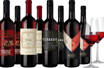 Hawesko Weinpaket Primitivo-Genuss (4x2 Rotweine + 2 Zwiesel Gläser) für 39,90 € inkl. Versand