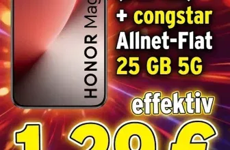 Gomibo: Honor Magic8 Lite (512 GB) + congstar Allnet-Flat 25 GB 5G für 19,00 € / Monat + 16,00 € einmalig