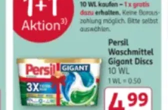 Persil GIGANT Discs 10WL kaufen + 1 Packung Gratis – Rossmann ( Mit App Coupon 2,25€ effektiv pro Packung)