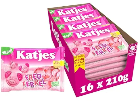 Katjes Fred Ferkel Vorratspack – Schaumzucker mit Fruchtgummi in Schweinchen-Form (16x210g) ab 10,01 € inkl. Prime-Versand (statt 22,00 €)