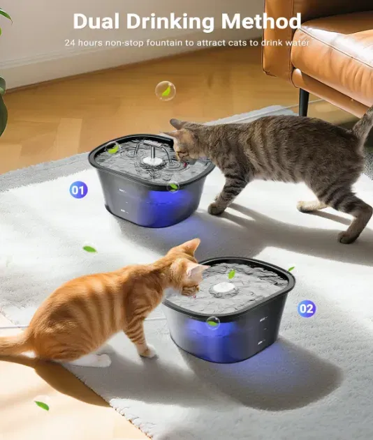 Schnäppchen, Deals Und Rabattcodes Des Tages - Katzenbrunnen 2.5L Trinkbrunnen Für Katze Ultra Leise Wasserbrunnen Für Katzen Mit Led Und Aktivkohlefilter